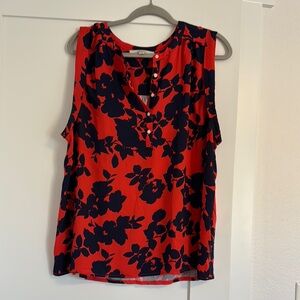LOFT Sleeveless Blue and Red Buttoned Blouse